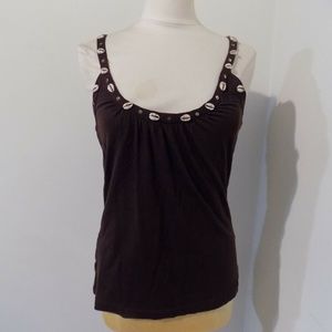 Trina Turk Brown Tank Top w/Shell Trim, Medium